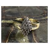 Vintage 10K Gold Natural Diamond Cluster Ring