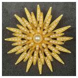 Signed Vintage BSK Gold Tone Brooch With Faux Pear