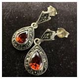 Marcasite and Orange Garnet Sterling Silver Earrin