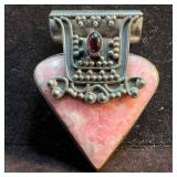 Rhodonite Pink Stone Amethyst Sterling Silver Pend