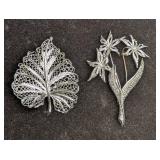 Vintage Silver Plate And Silver Tone Pin Brooches
