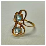 14k Gold & Topaz Double Heart Ring