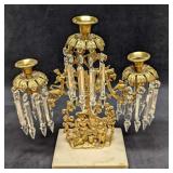 Vintage Gilt Brass Candelabra With Crystal Prisms