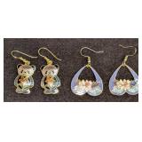 Vintage Cloisone Flower And Panda Bear Earrings