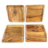 Four Vintage Monkey Pod Wood Square Serving Trays