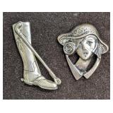 Vintage Sterling Silver Lady And Equestrian Boot P