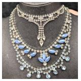 Vintage Coro And Unsigned Blue Glass And Rhineston