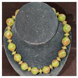 Vintage Italian Murano Green And Gold Art Glass Be