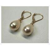 14k Gold Simulated Pearl Earrings