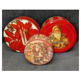 3 Vintage Christmas Themed Round Tins