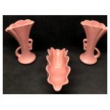 3 Vintage Pottery Pieces - Pink Art Deco - Scallo