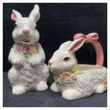 Porcelain Easter Bunny Rabbit Pitcher and Basket N