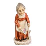 Vintage Porcelain Bisque Old Woman With Cane Figur