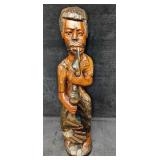African Style Carved Wood Fisherman With Fishhook