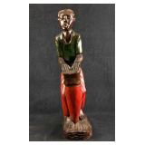 Wood Carved African Man Sculpture with Drum