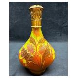 Loetz Lampe Berger Amber Flowers Signed