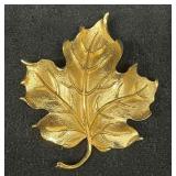 Vintage Signed Crown Trifari Gold Tone Leaf Brooch