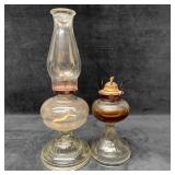 Antique Glass Oil Lamp Lantern Lamplight Set of Tw