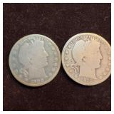 Set of Two Silver Coins 1900 1912 Barber Half Doll
