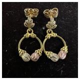 Black Hills 14K Gold Vine and Leaf Dangle Earrings