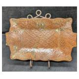 Vintage JRO Pottery Platter With Metal Stand