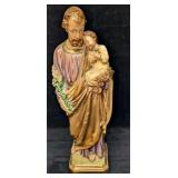 Vintage Chalkware Joseph With Baby Jesus 16" Figur