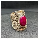 Sterling Bezel-Set Natural Oval Ruby Ring