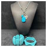Faux Turquoise Art Deco Style Necklace and Bracele