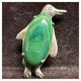 Mexico Silver Polished Green Gemstone Penguin Broo