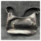 Black Faux Crocodile Embossed Satchel Handbag Maxx