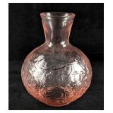 Vintage Bulb Shaped Floral Pink Clear Glass Vase