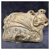 Art Nouveau Gilt Bronze Femme Fleuri Jewelry Box S