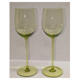 2 Vintage 8" Green Glass Wine Glasses A