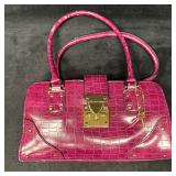 Pink Faux Crocodile Embossed Satchel Handbag