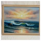 Signed Seascape Oil Painting on Canvas Sunset Ocea