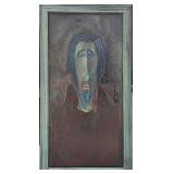 Vintage Framed Original Oil Pastel On Wood Fearful