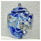 Large Hand-Carved Lapis Lazuli Tribal Mask Pendant