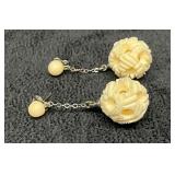 Hand Carved Bone Circle Balls Dangle Earrings