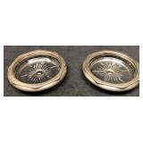 Pair Vintage MCM Clear Cut Glass Silver Plate Coas