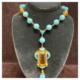 Art Deco Revival Statement Necklace with Turquoise
