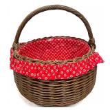 Large Whicker Basket With Red Fabric & Flowers