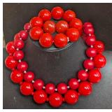 Vintage Resin Red Ball Necklaces Bracelets Earring