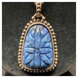 Carved Flower Floral Blue Stone Lapis Sterling Sil