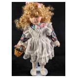 Porcelain Young Curly Hair Blonde Girl With Basket