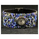 New STRADA Blue Stone Crystal Band Watch W/ Box &