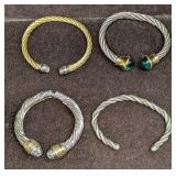 4 Vintage Gold Silver Tone Cuff Bracelets