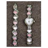 Gem Time Silvertone Heart Watch And Bracelet