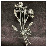 Sterling Silver Dual Flower Brooch H43