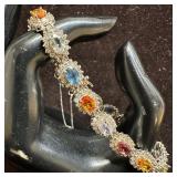 14K White Gold Accent Diamond and Colored Sapphire