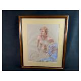Original Signed B Martin Nude Female Chalk Art Por